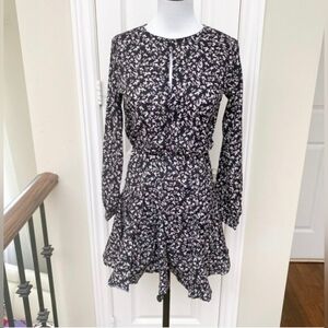 Black Floral Long-Sleeve Mini Dress